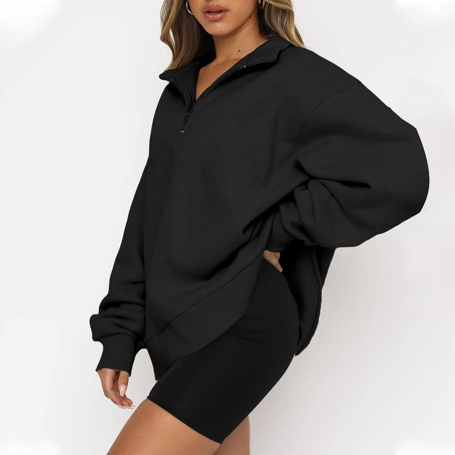 Quarter Zip Pullover for Women Fall Drop Shoulder Sweaters Casual Sweatshirt Half Zip Blouses Long Sleeve Y2k Clothes