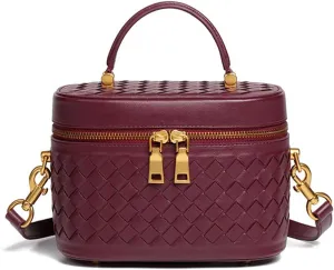 Rejolly Top-Handle Handbag for Women Woven Leather Vanity Case Designer Purse Quiet Luxury Trendy Crossbody Shoulder Bag