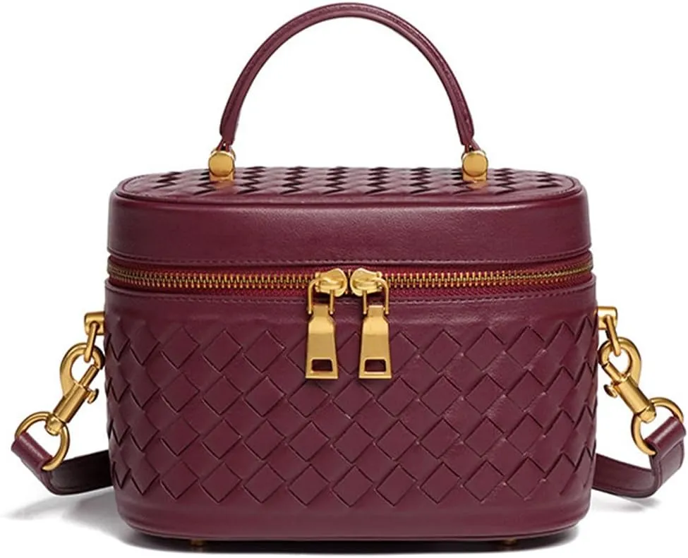 Rejolly Top-Handle Handbag for Women Woven Leather Vanity Case Designer Purse Quiet Luxury Trendy Crossbody Shoulder Bag