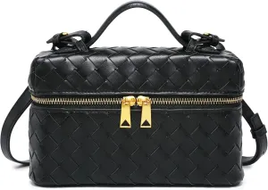 Rejolly Top-Handle Pouch Handbag for Women Woven Leather Vanity Case Designer Crossbody Bag Quiet Luxury Trendy Purse