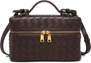 Rejolly Top-Handle Pouch Handbag for Women Woven Leather Vanity Case Designer Crossbody Bag Quiet Luxury Trendy Purse