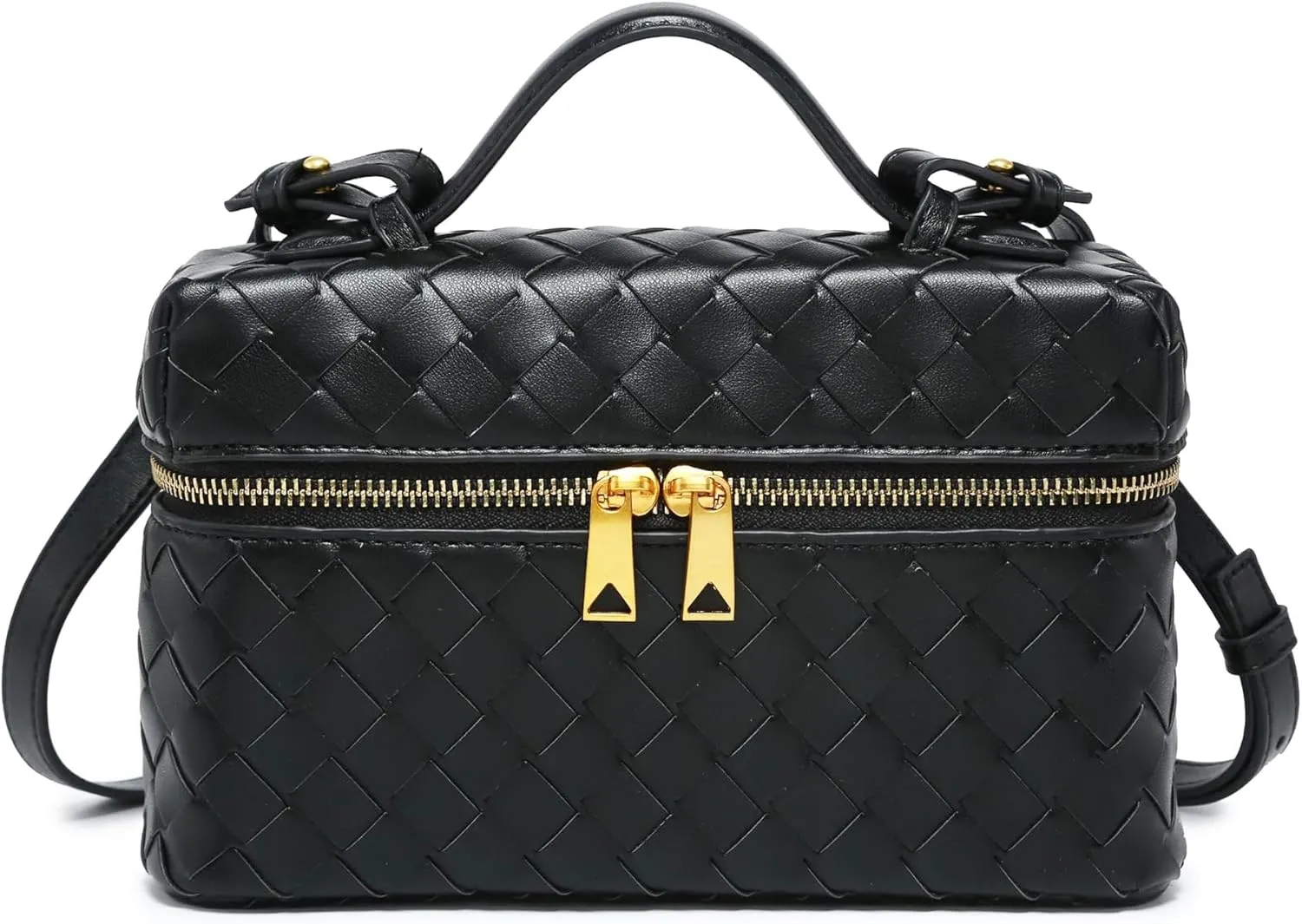 Rejolly Top-Handle Pouch Handbag for Women Woven Leather Vanity Case Designer Crossbody Bag Quiet Luxury Trendy Purse