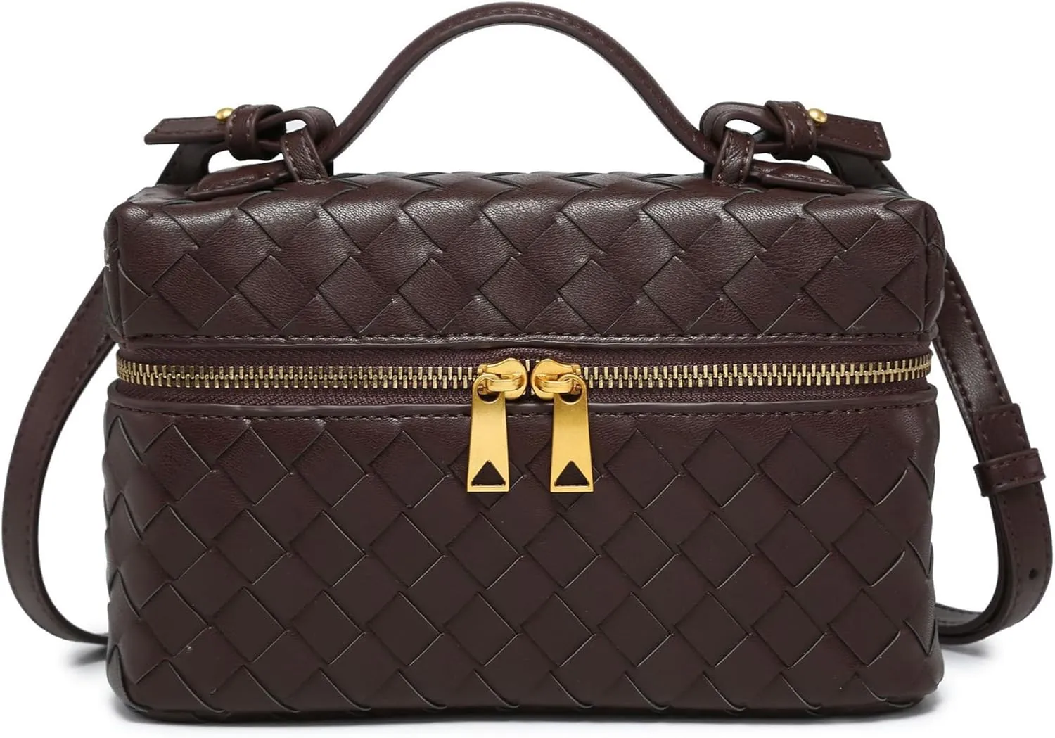 Rejolly Top-Handle Pouch Handbag for Women Woven Leather Vanity Case Designer Crossbody Bag Quiet Luxury Trendy Purse