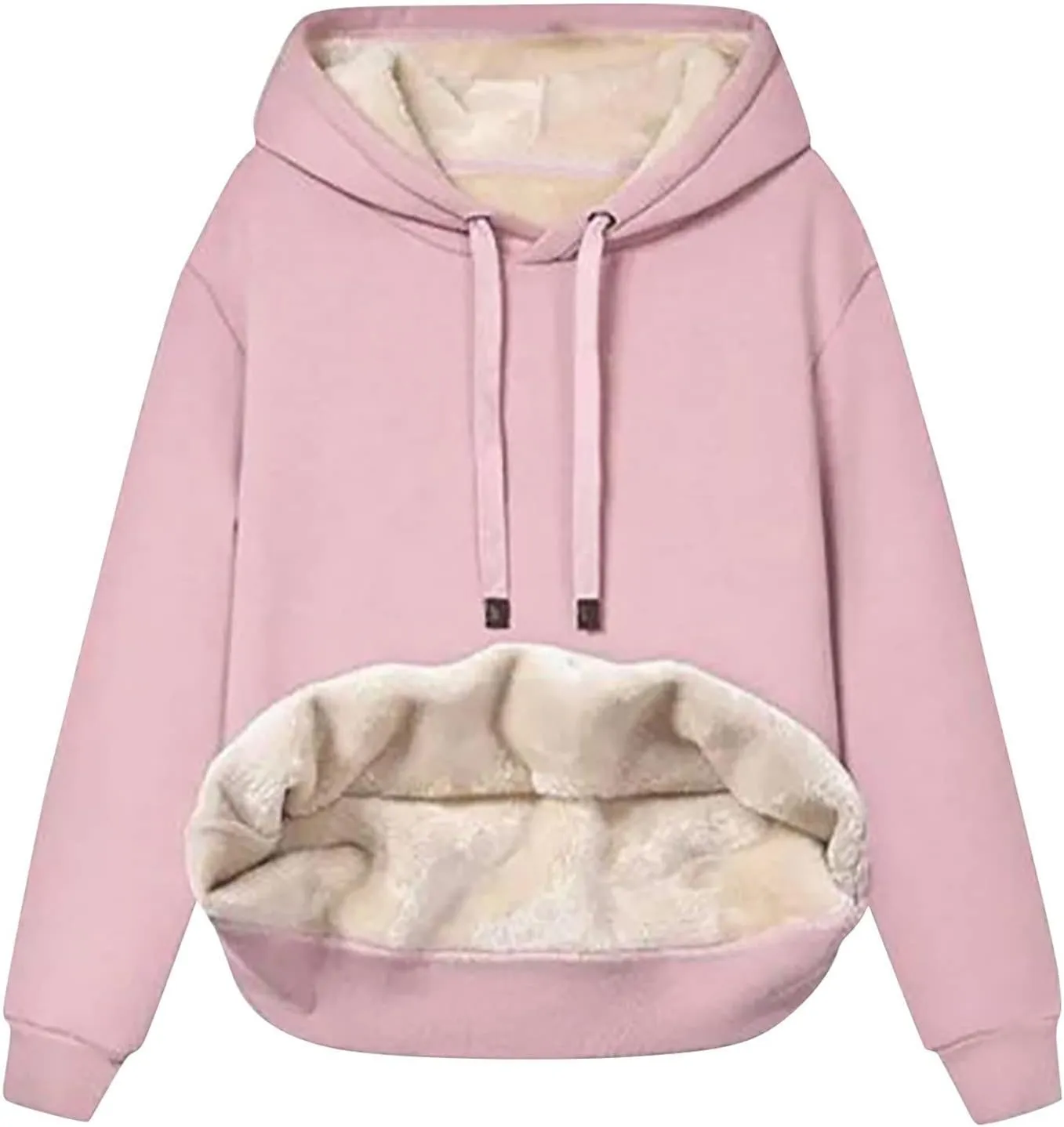 RKSTN Womens Winter Coats Warm Plush Hoodies Fleece Lined Jackets Solid Hooded Sweater Coat Long Sleeve Sweatshirt Pullover