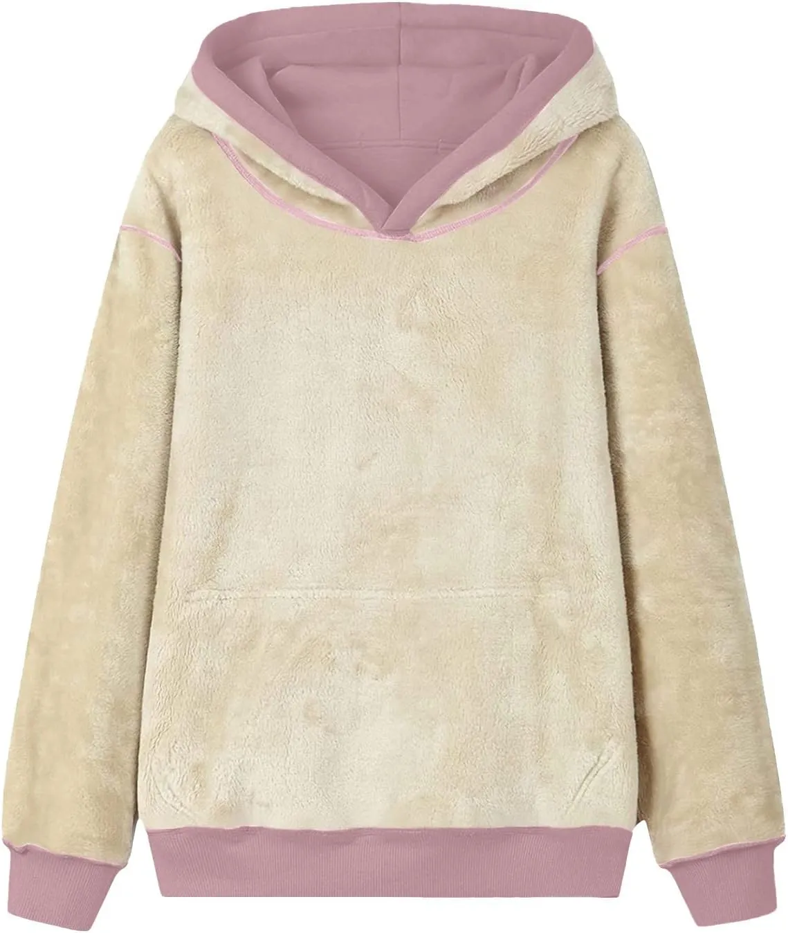 RKSTN Womens Winter Coats Warm Plush Hoodies Fleece Lined Jackets Solid Hooded Sweater Coat Long Sleeve Sweatshirt Pullover