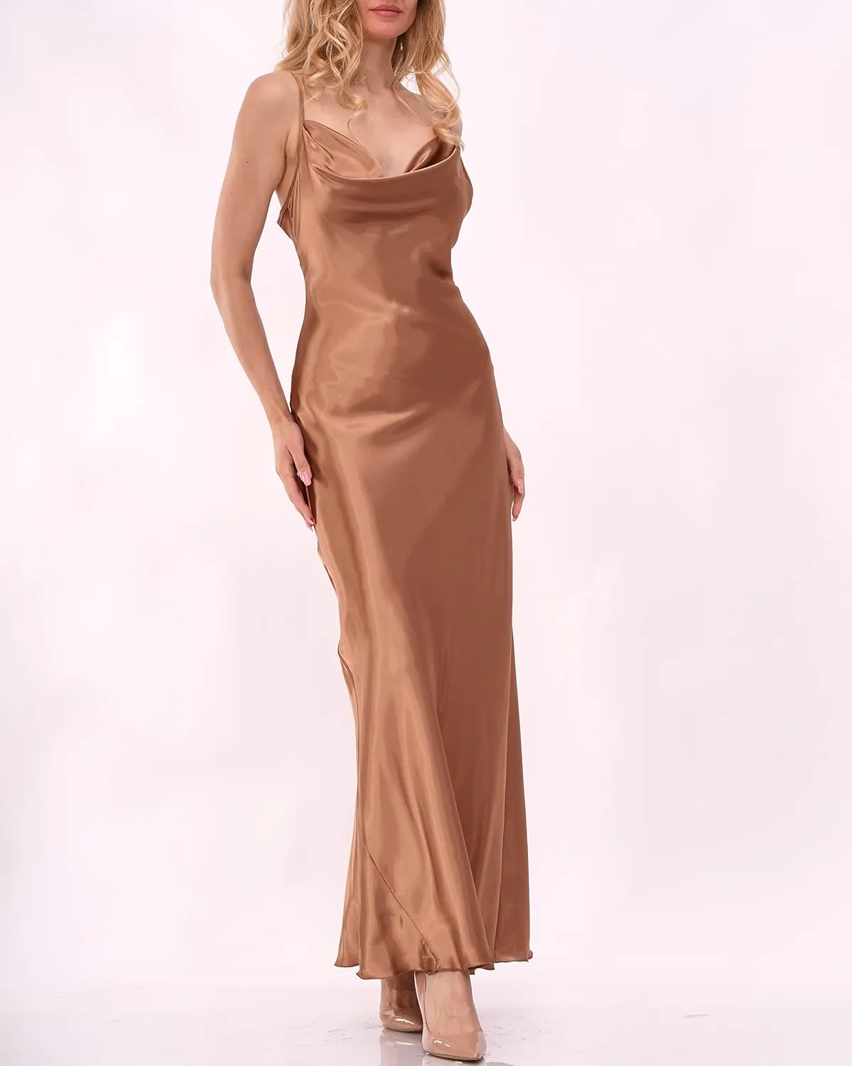 Satin Cowl Neck Slip Maxi Dress