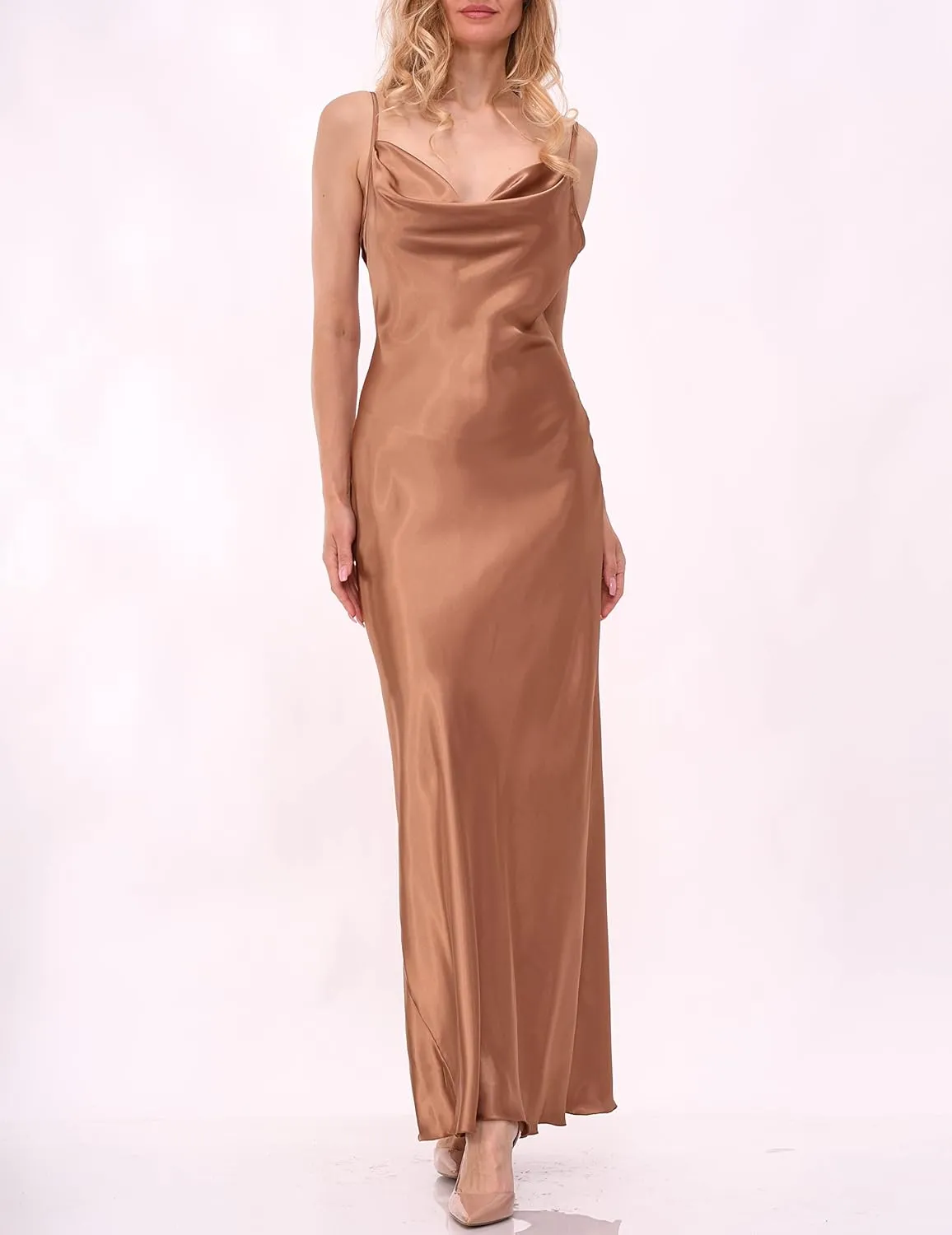 Satin Cowl Neck Slip Maxi Dress