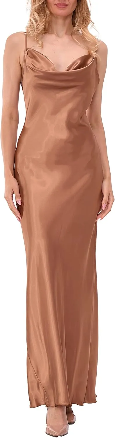 Satin Cowl Neck Slip Maxi Dress