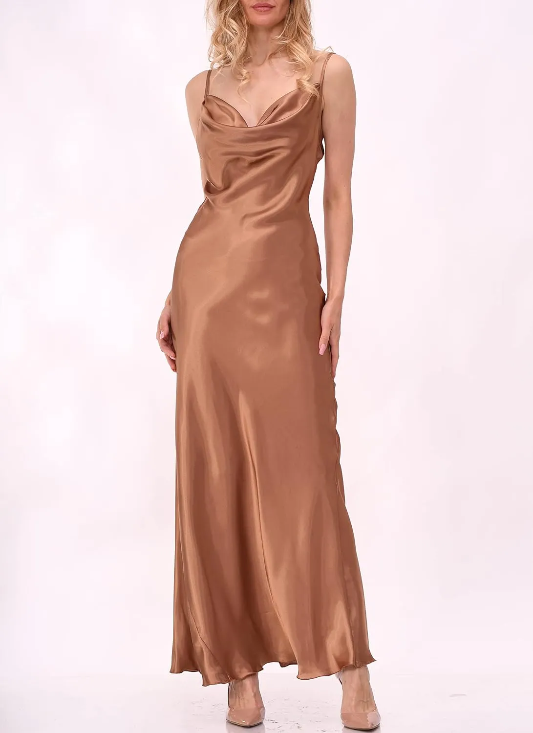 Satin Cowl Neck Slip Maxi Dress