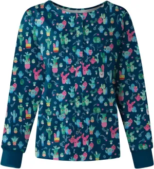 Scrubs Jacket for Women Plus Size Snap Front Warm Up Nurse Doctor Work Uniforms Butterfly Print Scrub Tops with Pockets