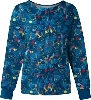 Scrubs Jacket for Women Plus Size Snap Front Warm Up Nurse Doctor Work Uniforms Butterfly Print Scrub Tops with Pockets