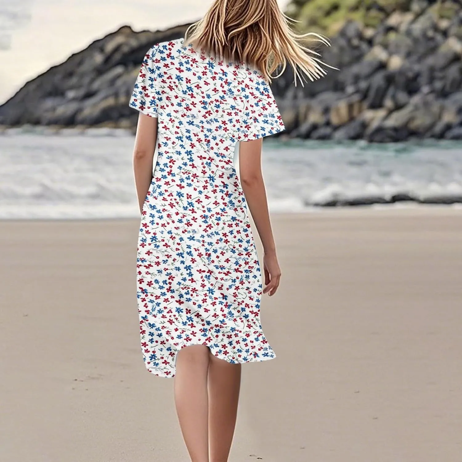 Sexy Dresses for Women Date Night V Neck Boho Knee Length Summer 2025 Tie Dye Floral Short Sleeve Short Skirt