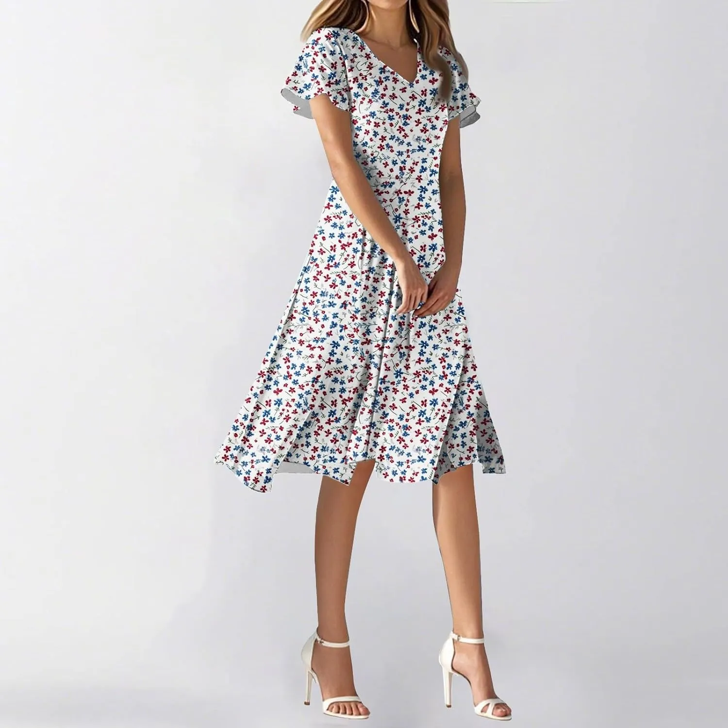Sexy Dresses for Women Date Night V Neck Boho Knee Length Summer 2025 Tie Dye Floral Short Sleeve Short Skirt