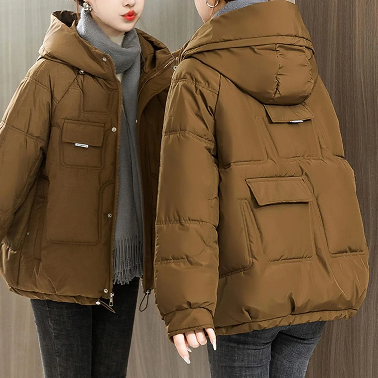 SHOPESSA Womens Down Jacket with Hood Puffer Bomber Coat Women Warm Winter Coats for Women Cold Weather Warm Clothes