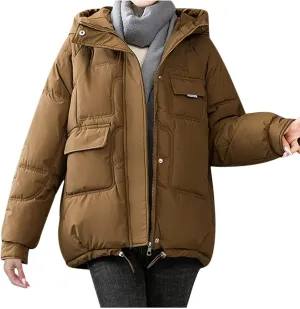 SHOPESSA Womens Down Jacket with Hood Puffer Bomber Coat Women Warm Winter Coats for Women Cold Weather Warm Clothes