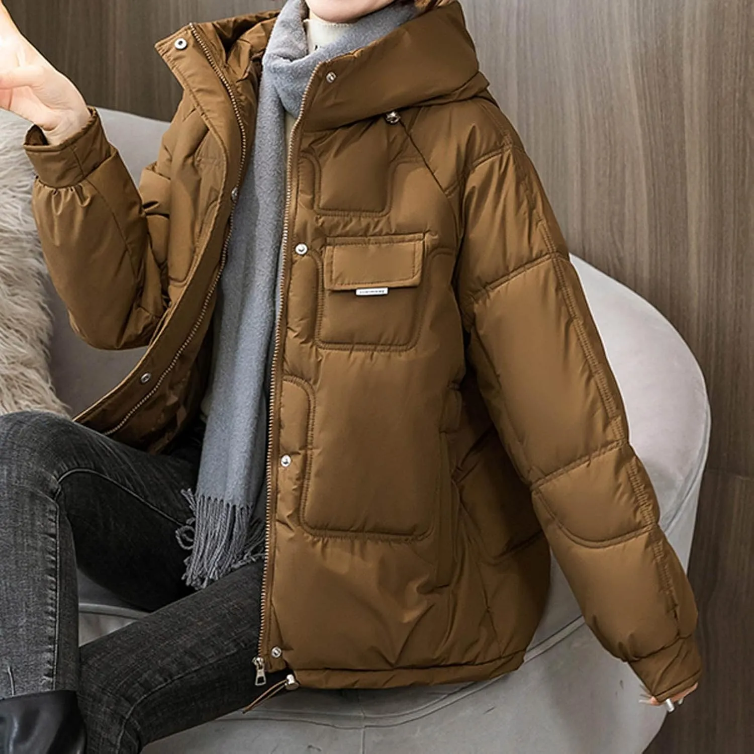 SHOPESSA Womens Down Jacket with Hood Puffer Bomber Coat Women Warm Winter Coats for Women Cold Weather Warm Clothes