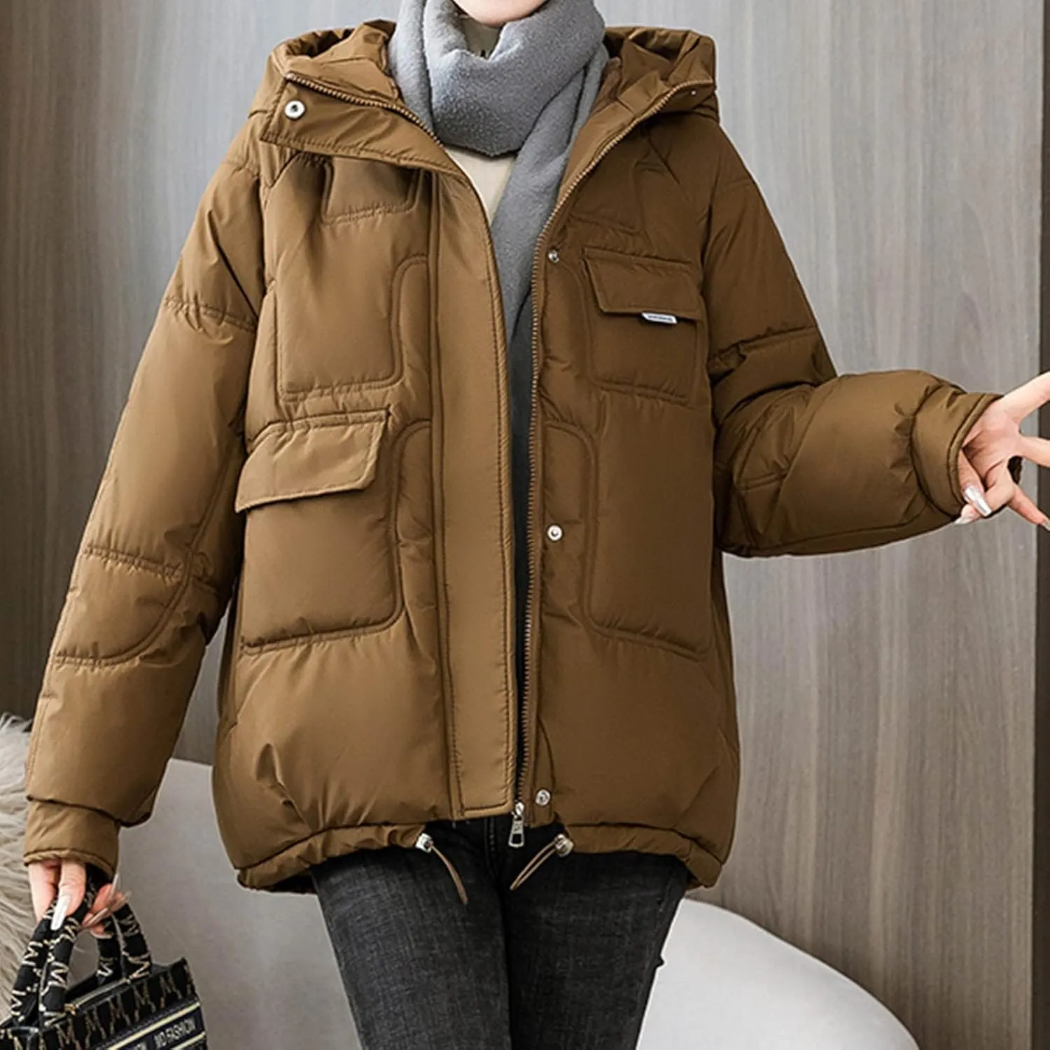 SHOPESSA Womens Down Jacket with Hood Puffer Bomber Coat Women Warm Winter Coats for Women Cold Weather Warm Clothes