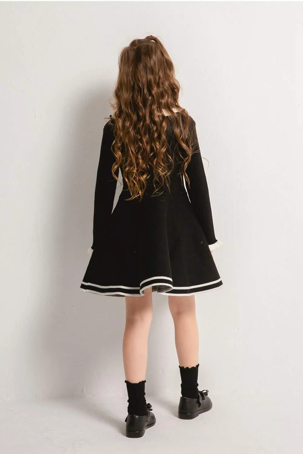 SMILING PINKER Toddler Girls Dresses Sweater Long Sleeve Winter Knitted Skater Dress Ruffle Collar