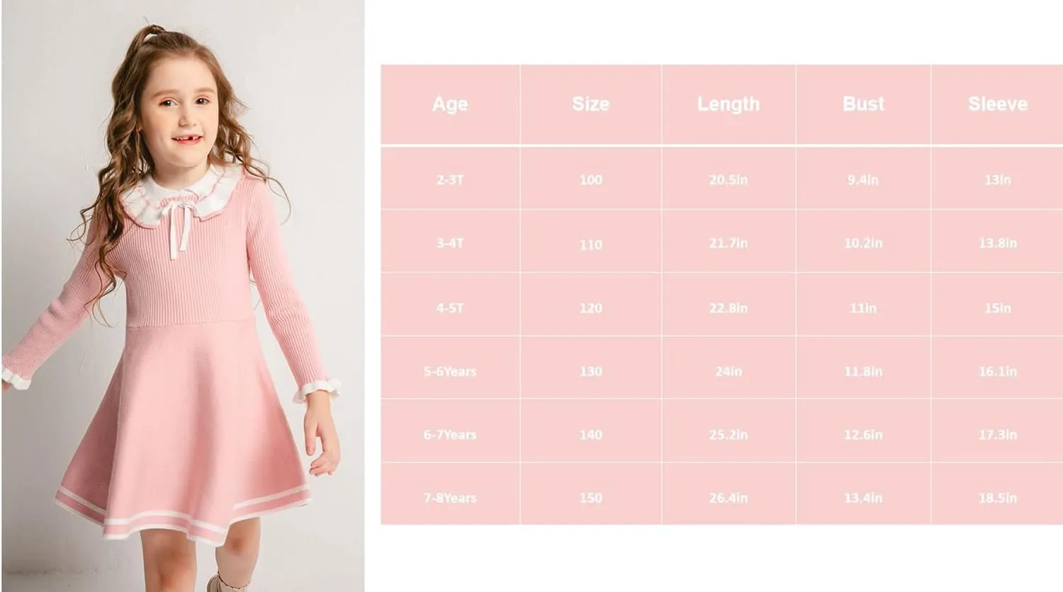 SMILING PINKER Toddler Girls Dresses Sweater Long Sleeve Winter Knitted Skater Dress Ruffle Collar