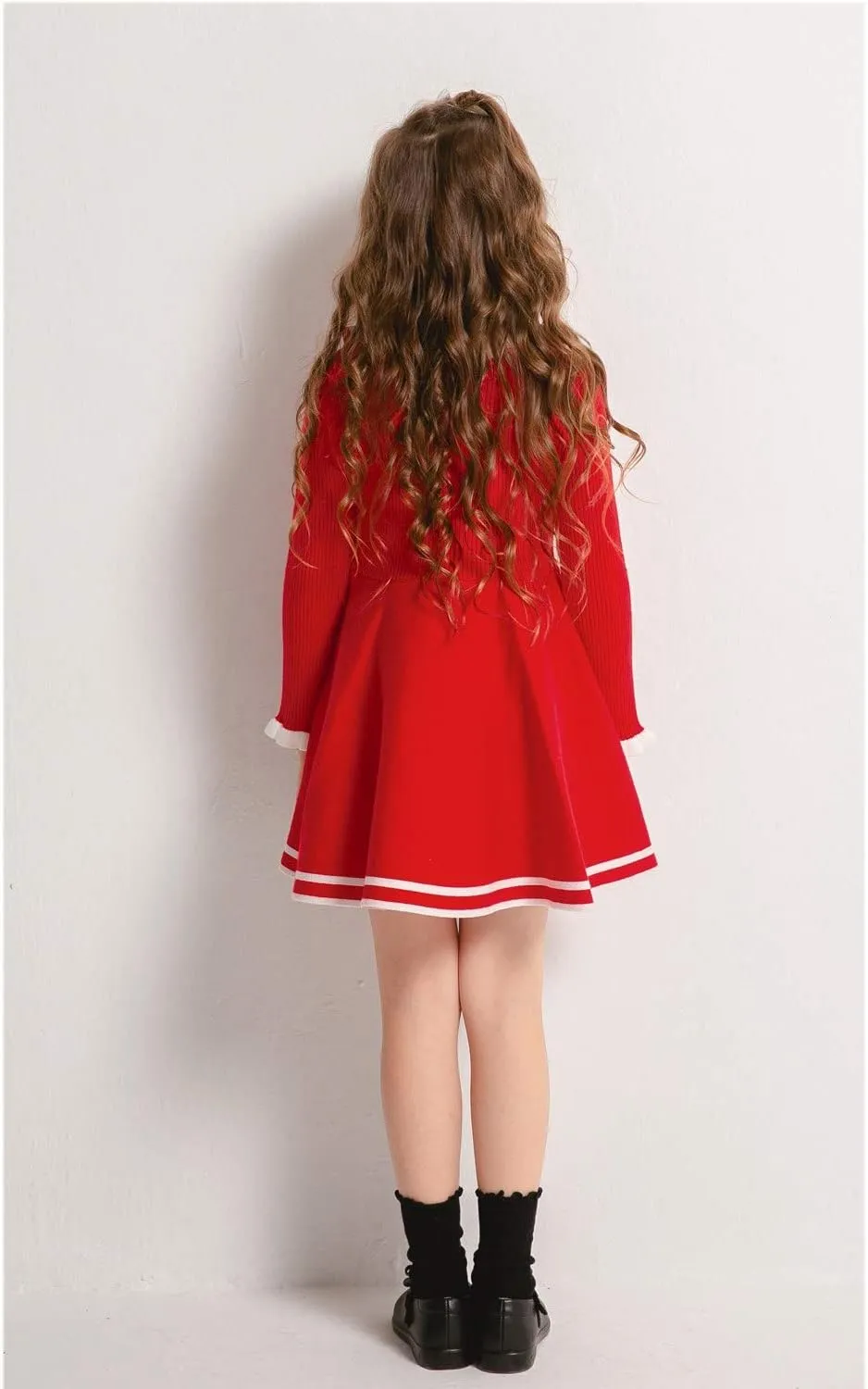 SMILING PINKER Toddler Girls Dresses Sweater Long Sleeve Winter Knitted Skater Dress Ruffle Collar