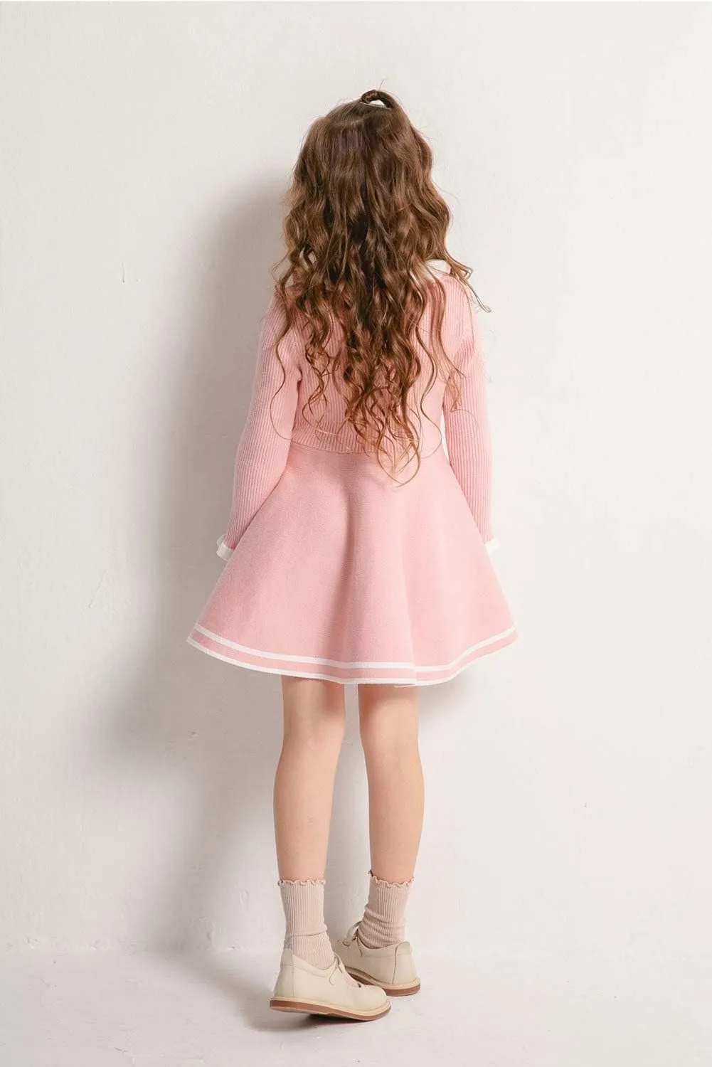 SMILING PINKER Toddler Girls Dresses Sweater Long Sleeve Winter Knitted Skater Dress Ruffle Collar