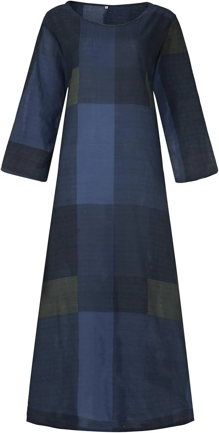 Spring Dresses for Women 2024 Casual 3/4 Sleeve Plus Size Maxi Dress A Line Shirt Flowy Swing Beach Vacation Long Sundress