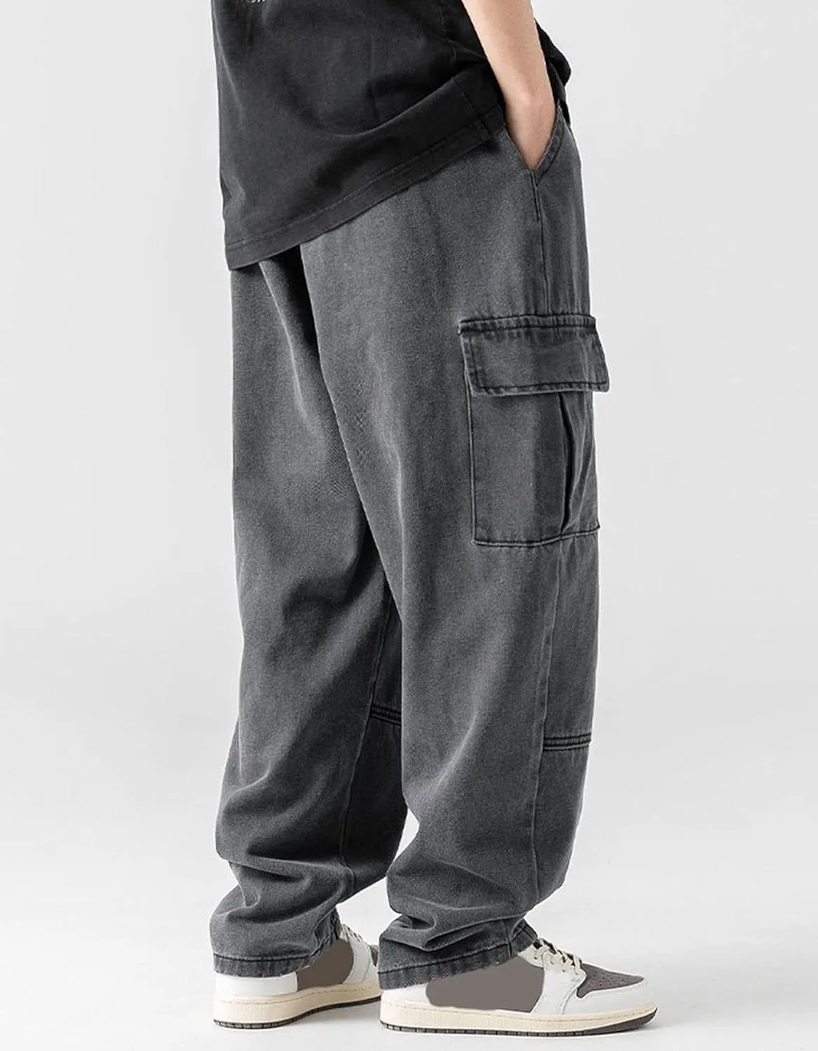 Streetwear Hip Hop Loose Elastic Waist Loose Fit Cargo Denim Joggers Pants Jeans