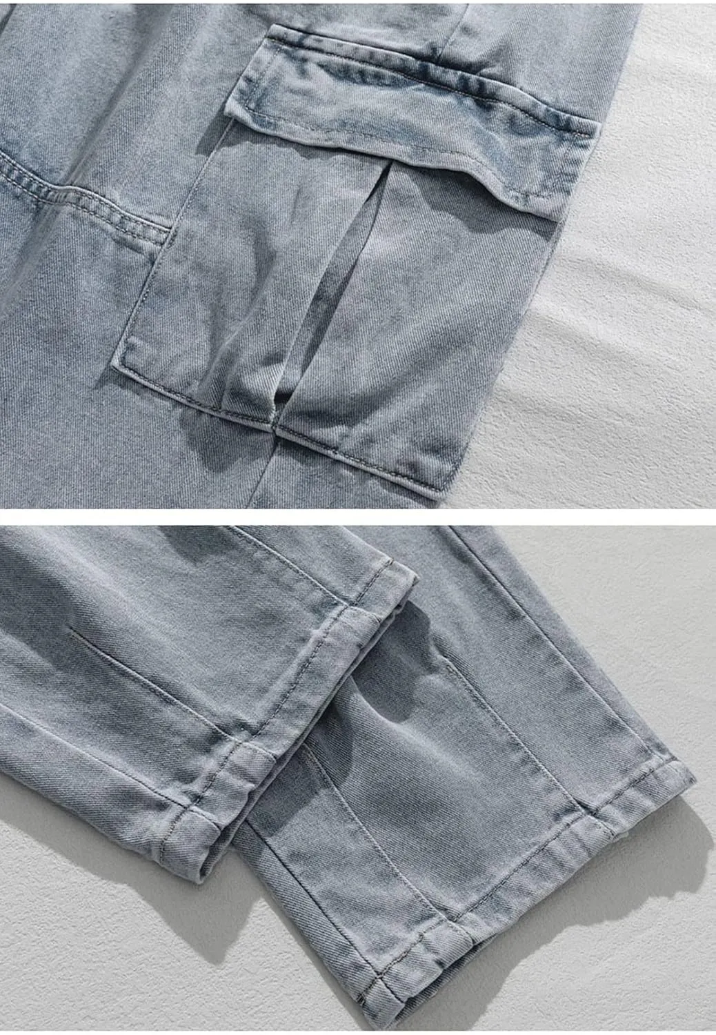 Streetwear Hip Hop Loose Elastic Waist Loose Fit Cargo Denim Joggers Pants Jeans