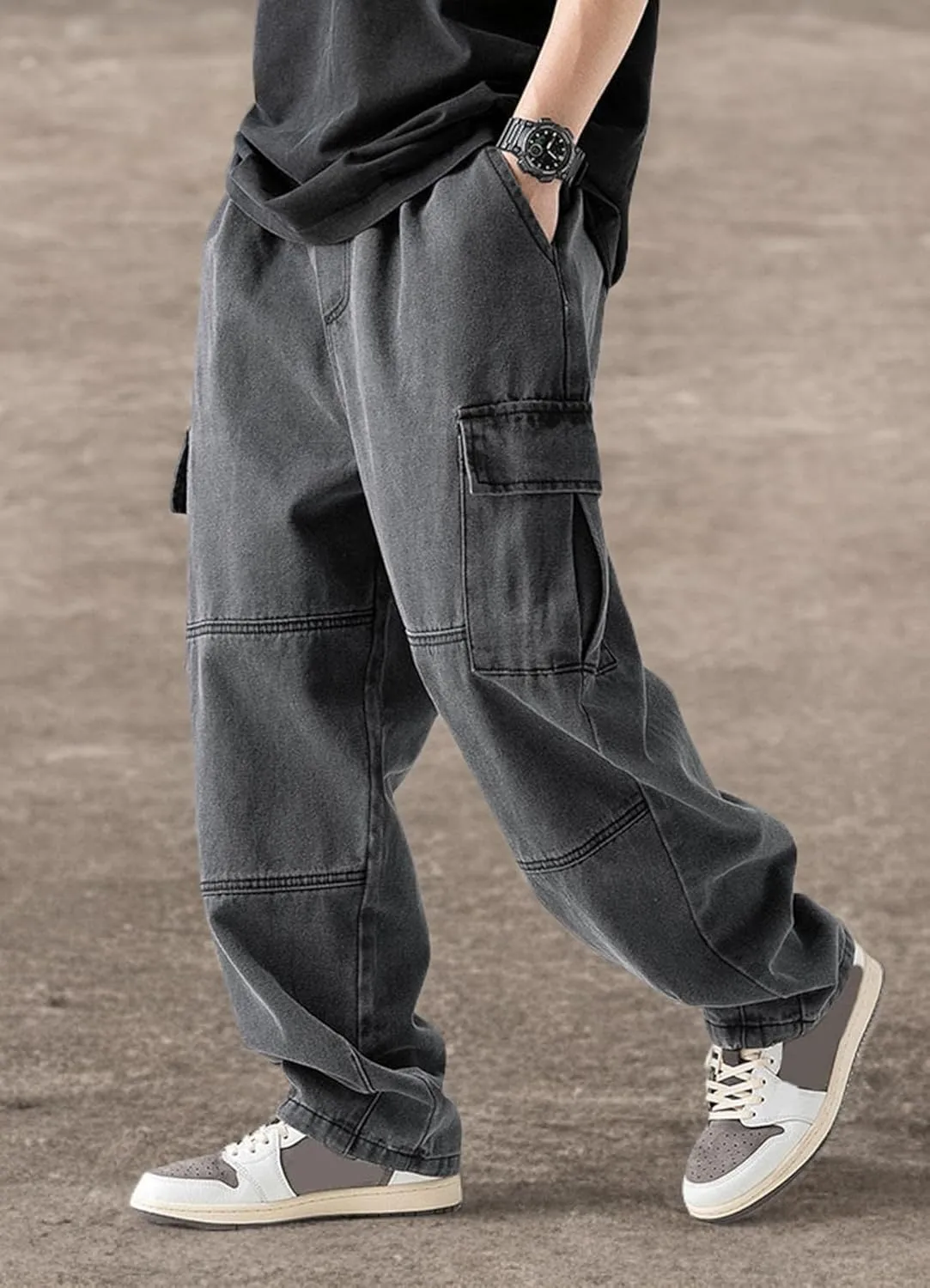Streetwear Hip Hop Loose Elastic Waist Loose Fit Cargo Denim Joggers Pants Jeans
