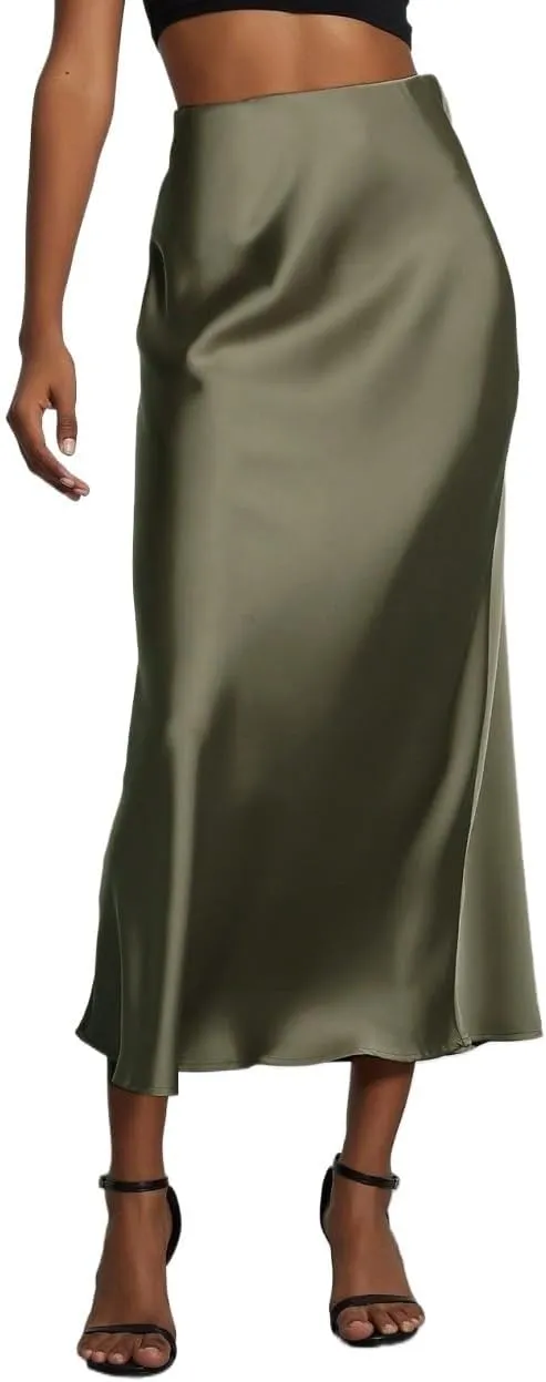 Summer Spring Womens Skirts Women's Casual Stretch Satin Satin Maxi Skirt