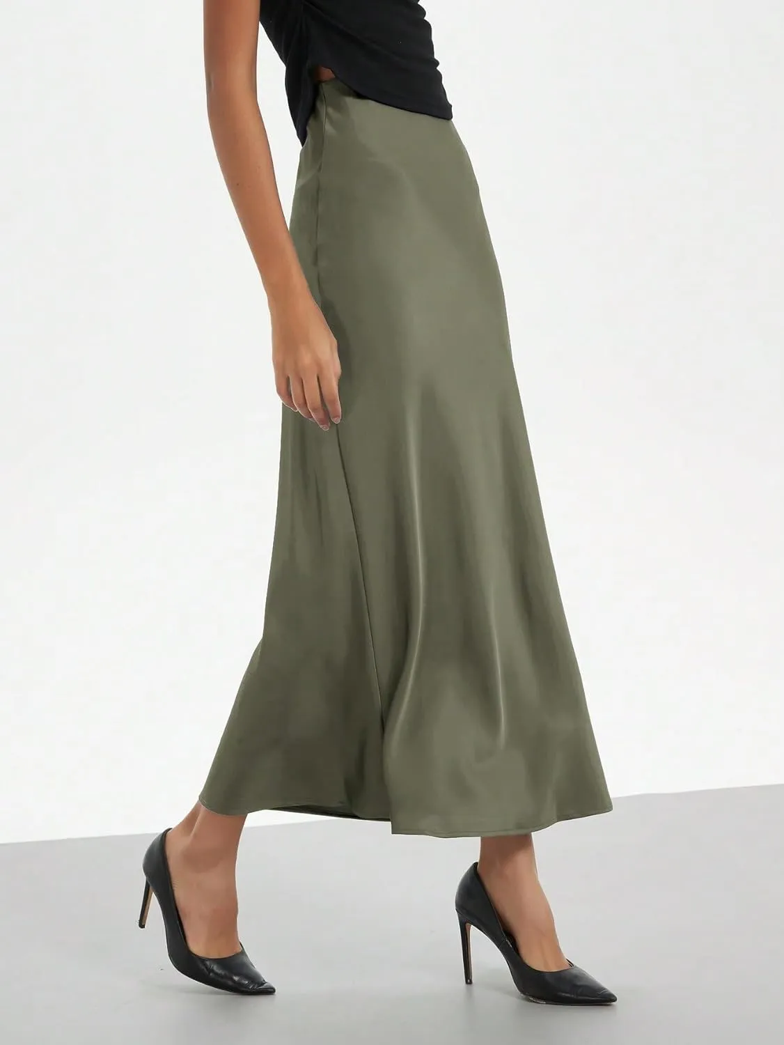Summer Spring Womens Skirts Women's Casual Stretch Satin Satin Maxi Skirt