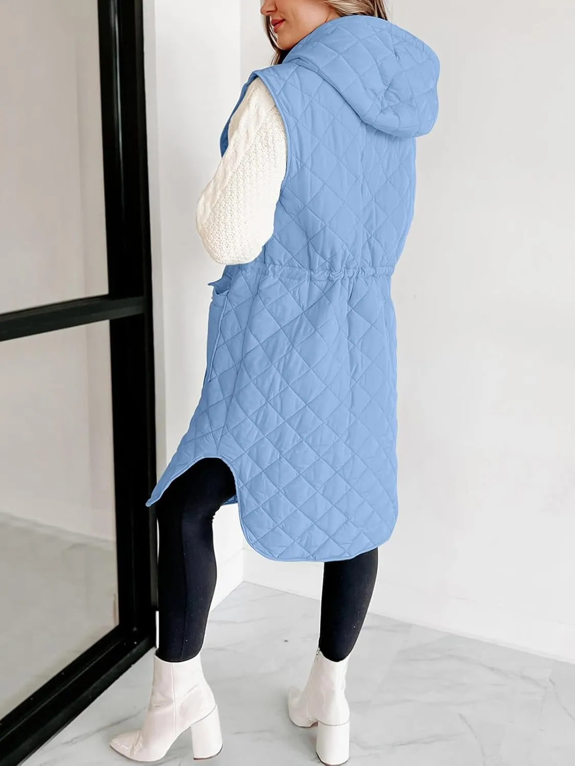 Tankaneo Women's Long Puffer Vest Sleeveless Hood Quilted Winter Outwear Warm Jackets Coats