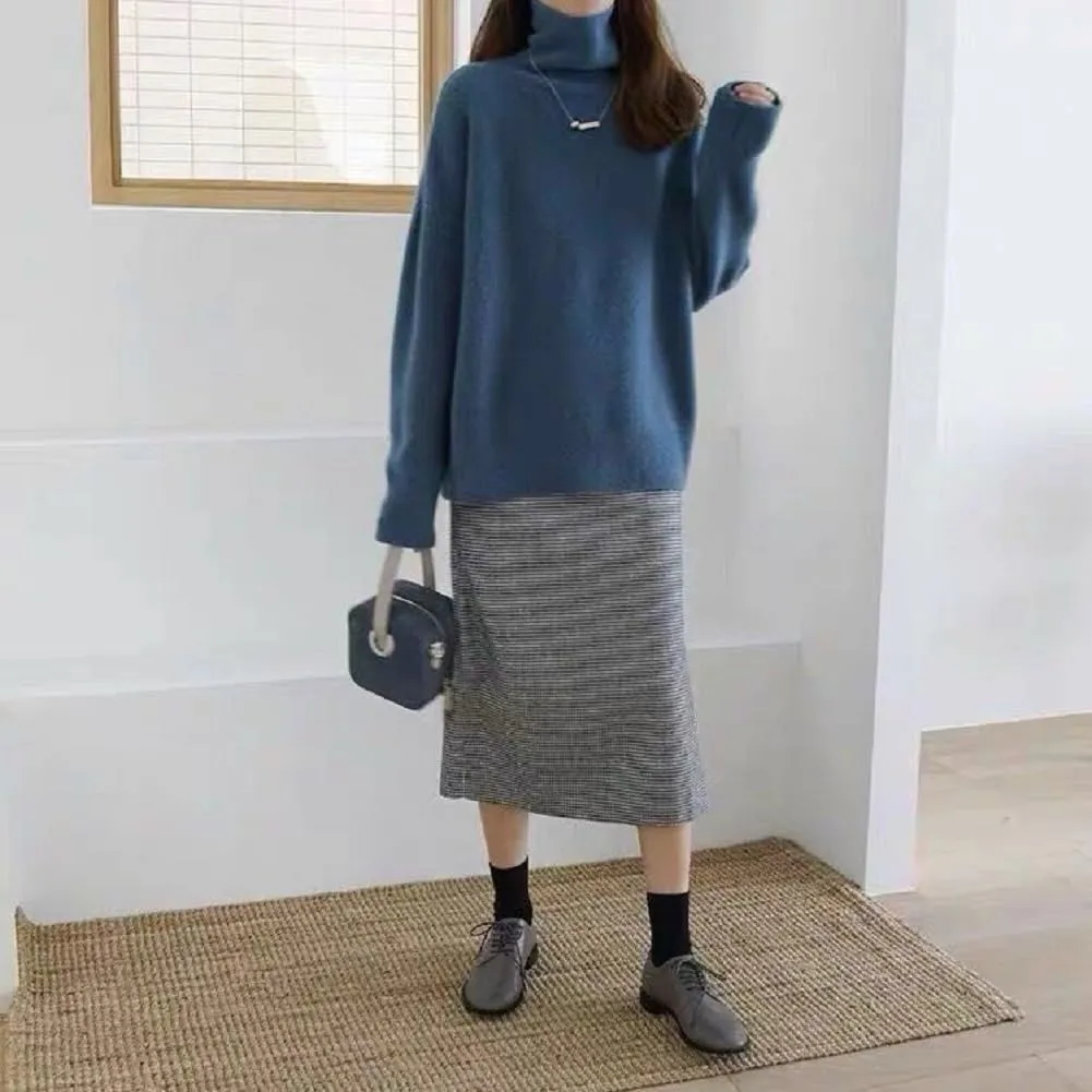 Turtleneck Sweater,Oversized Refined Turtleneck Cashmere Sweater for Women,Winter High Neck Tops Loose Jumpers