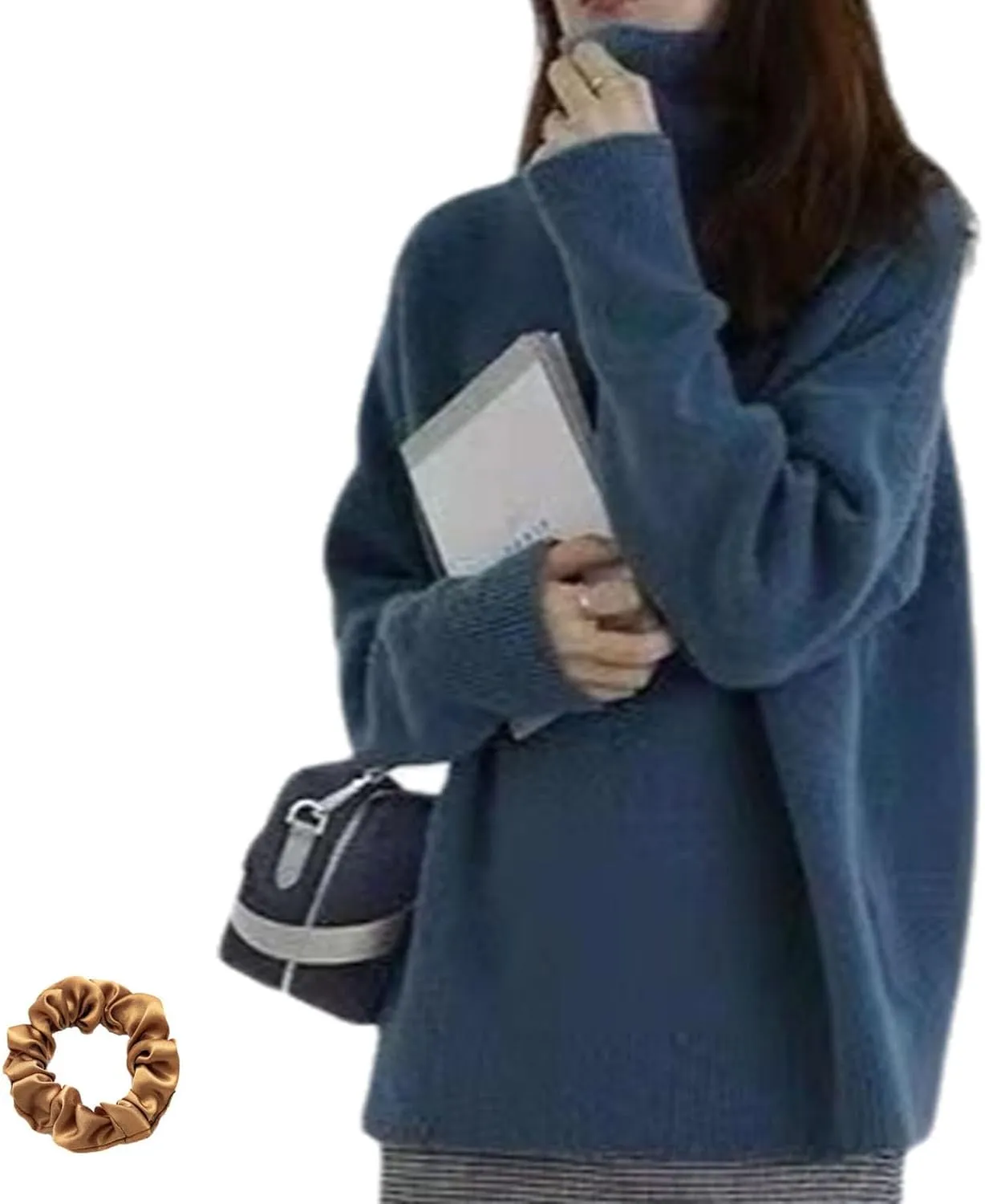 Turtleneck Sweater,Oversized Refined Turtleneck Cashmere Sweater for Women,Winter High Neck Tops Loose Jumpers