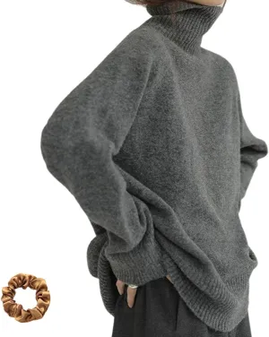 Turtleneck Sweater,Oversized Refined Turtleneck Cashmere Sweater for Women,Winter High Neck Tops Loose Jumpers