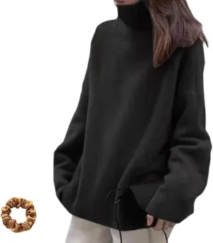 Turtleneck Sweater,Oversized Refined Turtleneck Cashmere Sweater for Women,Winter High Neck Tops Loose Jumpers