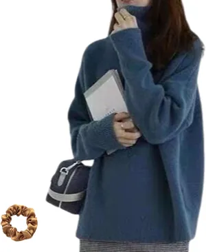 Turtleneck Sweater,Oversized Refined Turtleneck Cashmere Sweater for Women,Winter High Neck Tops Loose Jumpers