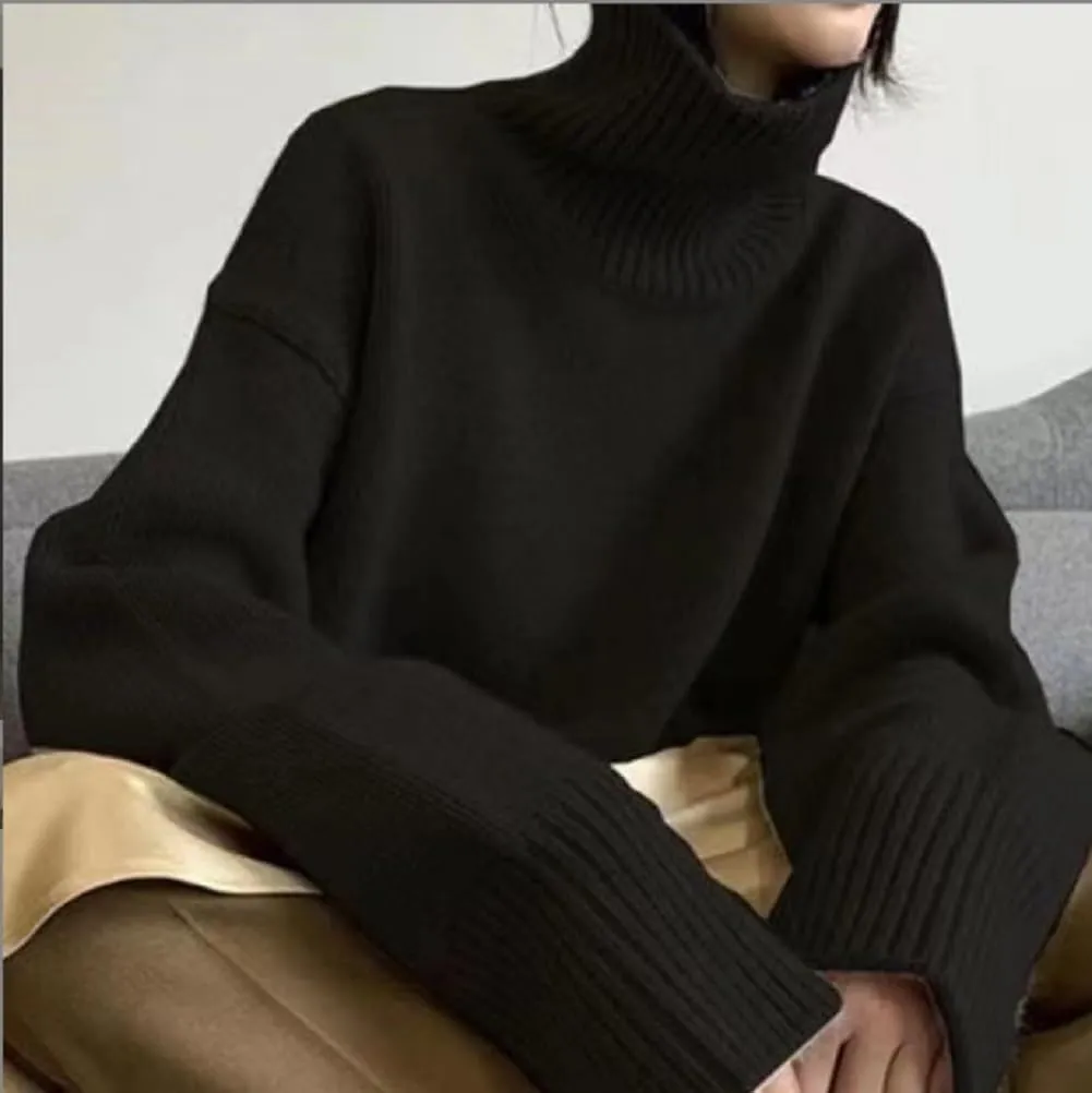 Turtleneck Sweater,Oversized Refined Turtleneck Cashmere Sweater for Women,Winter High Neck Tops Loose Jumpers