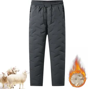 Unisex Lambswool Fleece-Lined Joggers, Men's Winter Fleece Sherpa Lined Sweatpants with Drawstring Running Jogger Pants