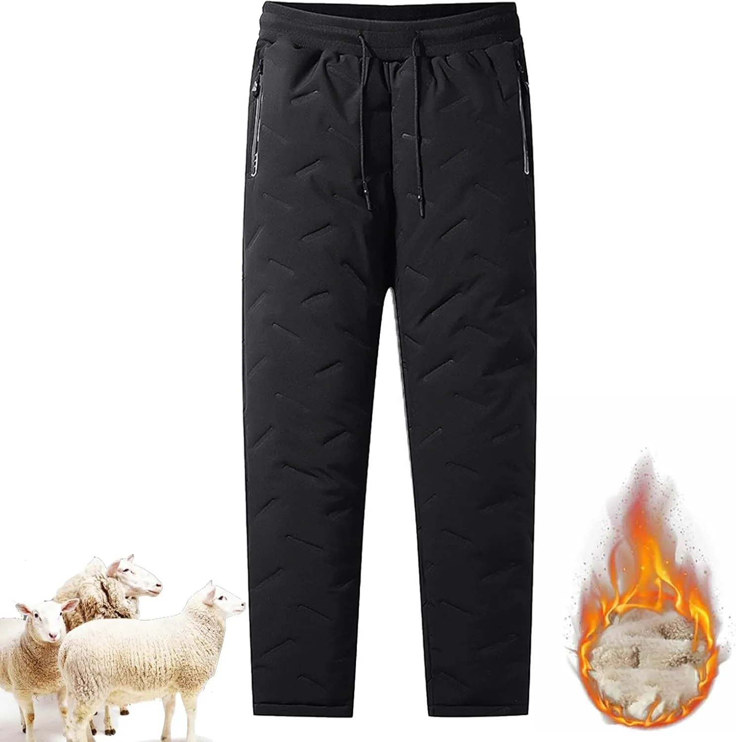 Unisex Lambswool Fleece-Lined Joggers, Men's Winter Fleece Sherpa Lined Sweatpants with Drawstring Running Jogger Pants