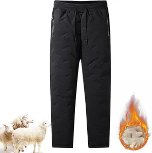 Unisex Lambswool Fleece-Lined Joggers, Men's Winter Fleece Sherpa Lined Sweatpants with Drawstring Running Jogger Pants