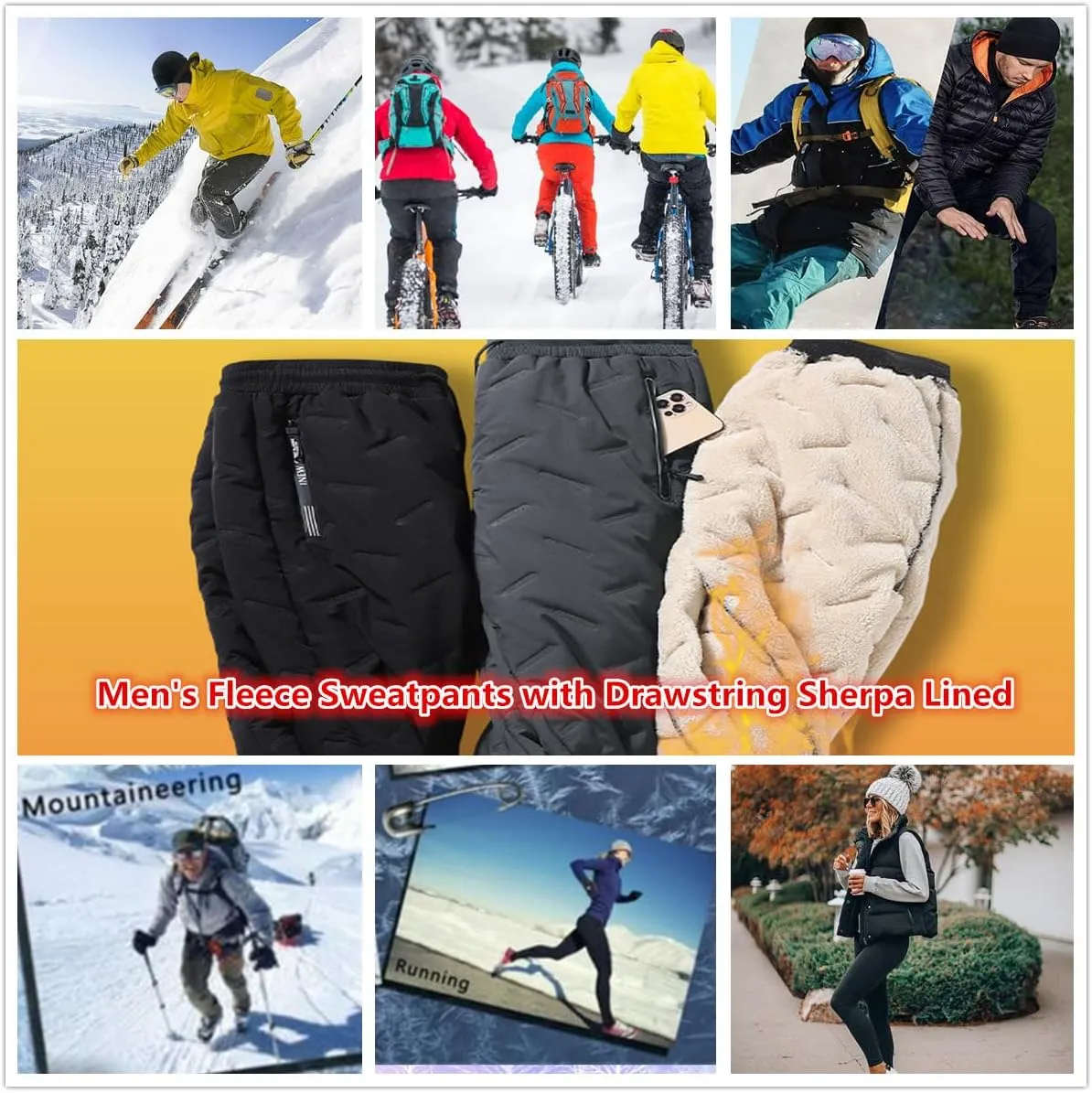 Unisex Lambswool Fleece-Lined Joggers, Men's Winter Fleece Sherpa Lined Sweatpants with Drawstring Running Jogger Pants