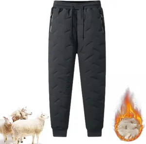Unisex Lambswool Fleece-Lined Joggers, Men's Winter Fleece Sherpa Lined Sweatpants with Drawstring Running Jogger Pants