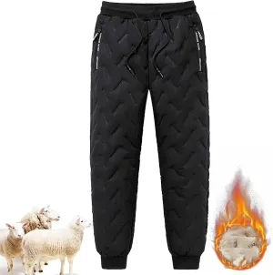 Unisex Lambswool Fleece-Lined Joggers, Men's Winter Fleece Sherpa Lined Sweatpants with Drawstring Running Jogger Pants