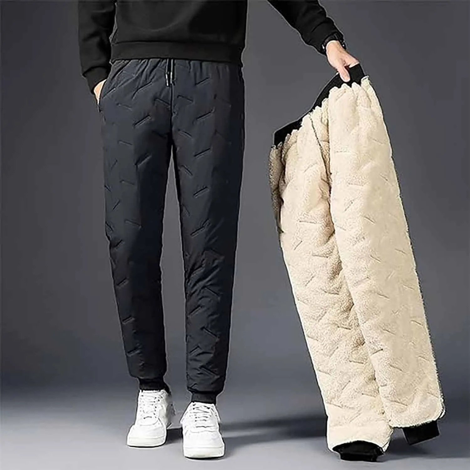 Unisex Lambswool Fleece-Lined Joggers, Men's Winter Fleece Sherpa Lined Sweatpants with Drawstring Running Jogger Pants