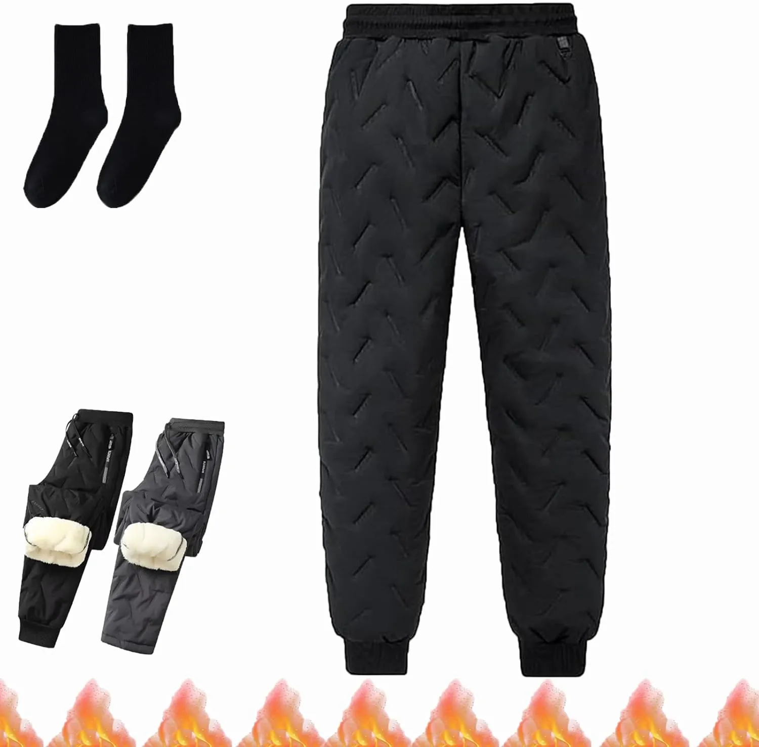 Unisex Lambswool Fleece-Lined Joggers, Unisex Fleece Jogging Bottoms, Warm Thick Jogger Pants Water Resistant