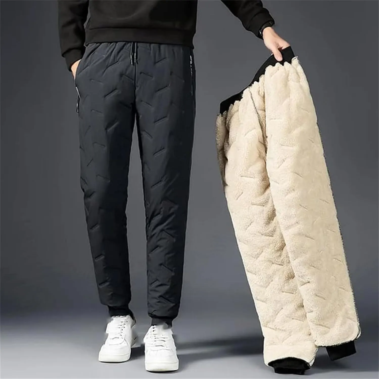 Unisex Lambswool Fleece-Lined Joggers, Unisex Fleece Jogging Bottoms, Warm Thick Jogger Pants Water Resistant
