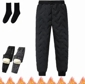 Unisex Lambswool Fleece-Lined Joggers, Unisex Fleece Jogging Bottoms, Warm Thick Jogger Pants Water Resistant