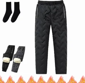 Unisex Lambswool Fleece-Lined Joggers, Unisex Fleece Jogging Bottoms, Warm Thick Jogger Pants Water Resistant