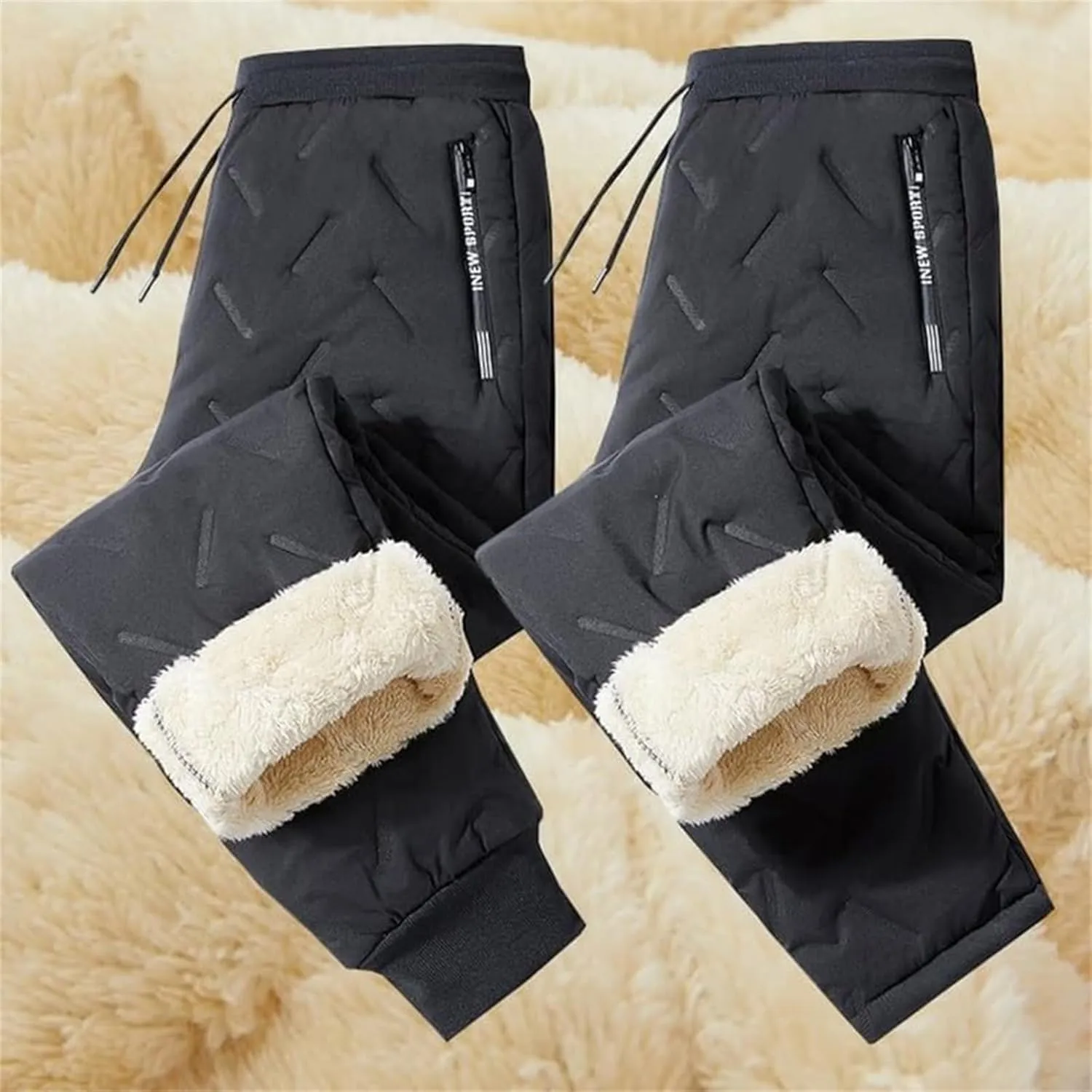 Unisex Lambswool Fleece-Lined Joggers, Unisex Fleece Jogging Bottoms, Warm Thick Jogger Pants Water Resistant